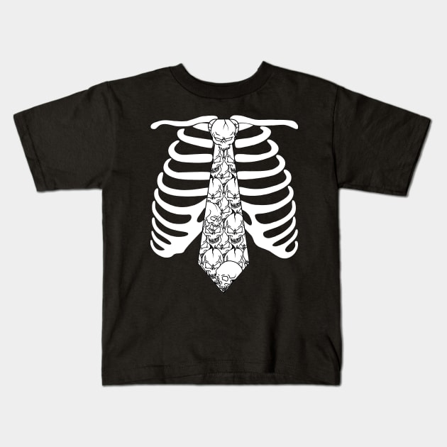 Skeleton Rib Cage and Skull Tie Kids T-Shirt by Nuletto